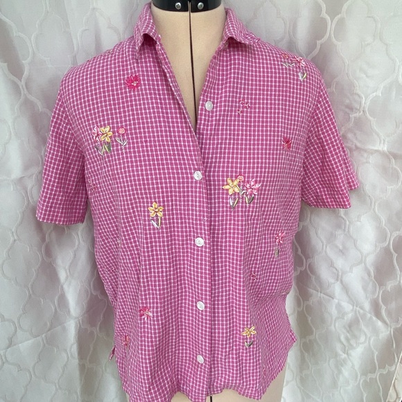 Barbie core gingham pink floral embroidered top - Picture 5 of 5